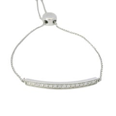 14K White Gold Natural 0.25 Carat Round Diamond Bar Adjustable Bracelet In Stock