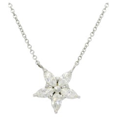 14k White Gold Natural 0.75 Carat Marquise Diamond Star Pendant Necklace