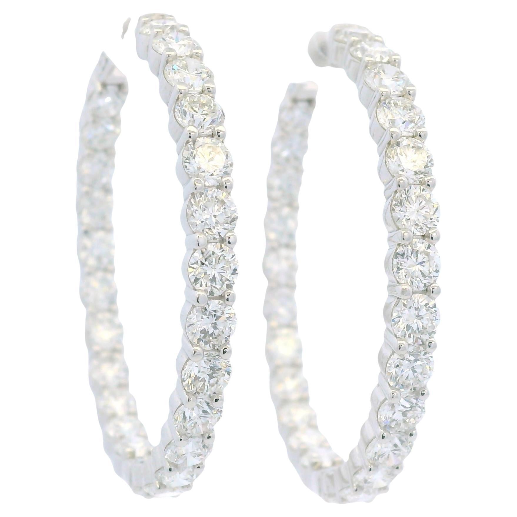 Pendientes de aro de oro blanco de 14 quilates con diamante natural de 11,72 quilates en stock
