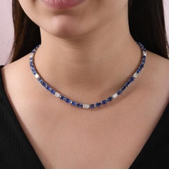 Collier en or blanc 14 carats avec saphir bleu naturel de 29,85 carats, cadeaux d'anniversaire de mariage