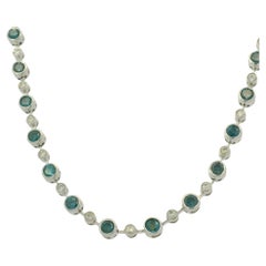 14K White Gold Natural 6.98 Carat Blue Irradiated & White Diamond Necklace