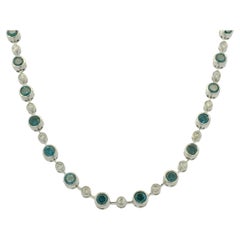 14K White Gold Natural 6.98 Carat Blue Irradiated & White Diamond Necklace