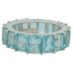 14K Weißgold Natürlicher 8,34 Karat Aquamarin Ewigkeitsring Vorrätig