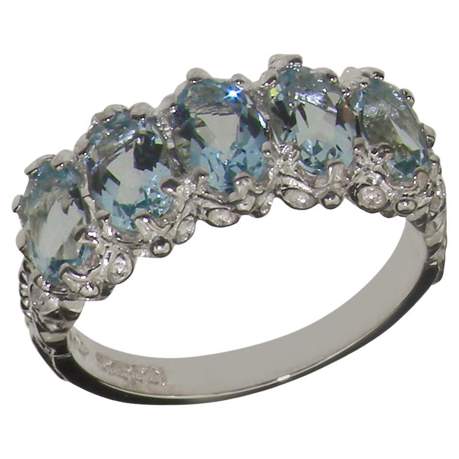 14K White Gold Natural AAA Aquamarine Eternity Engagement Ring - Customizable