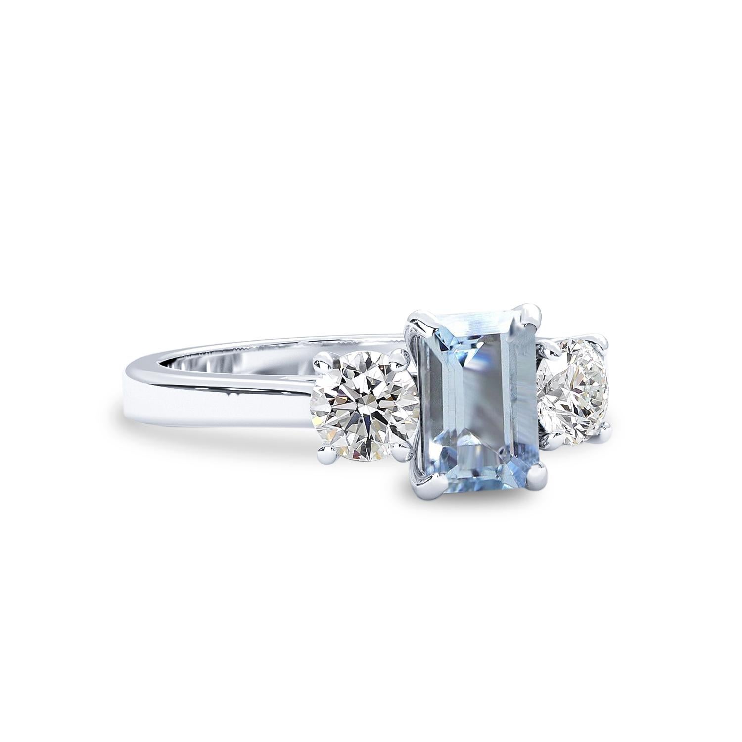 For Sale:  14k White Gold Natural Aquamarine & Diamond'.5t.c.w' Three Stone Engagement Ring 2