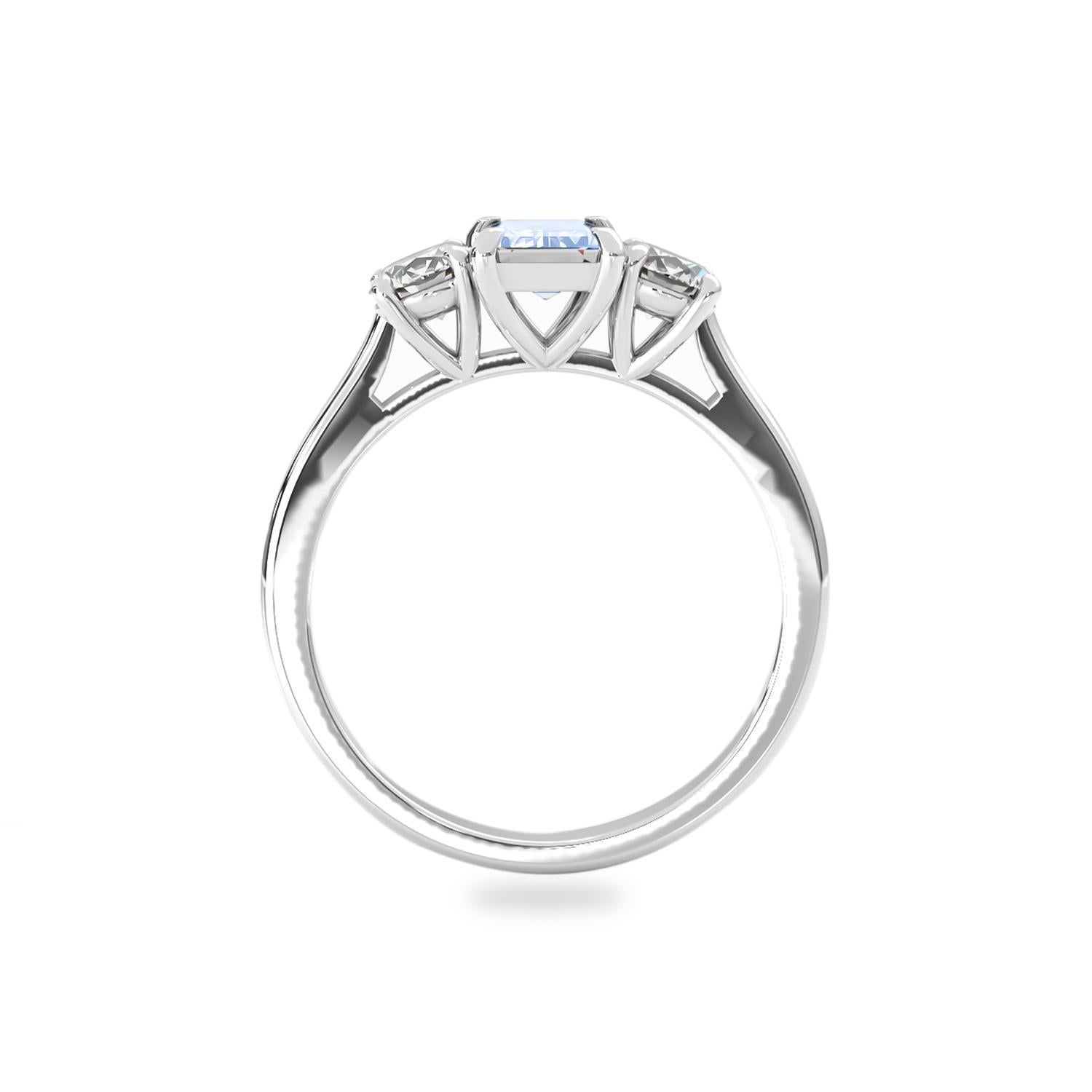 For Sale:  14k White Gold Natural Aquamarine & Diamond'.5t.c.w' Three Stone Engagement Ring 3