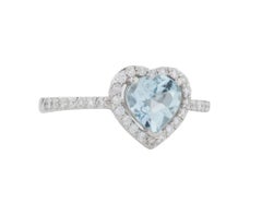 14K White Gold Natural Aquamarine Heart & Diamond Cocktail Ring