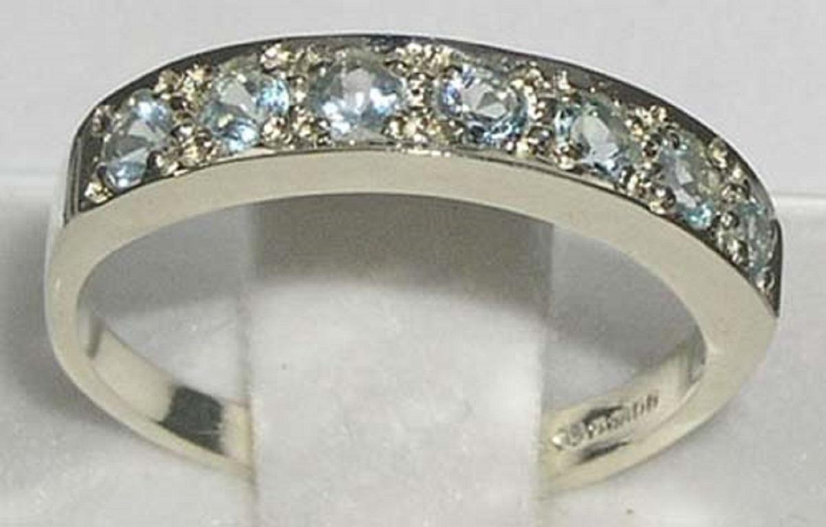 For Sale:  14k White Gold Natural Aquamarine Seven Stone Eternity Ring Customizable 2
