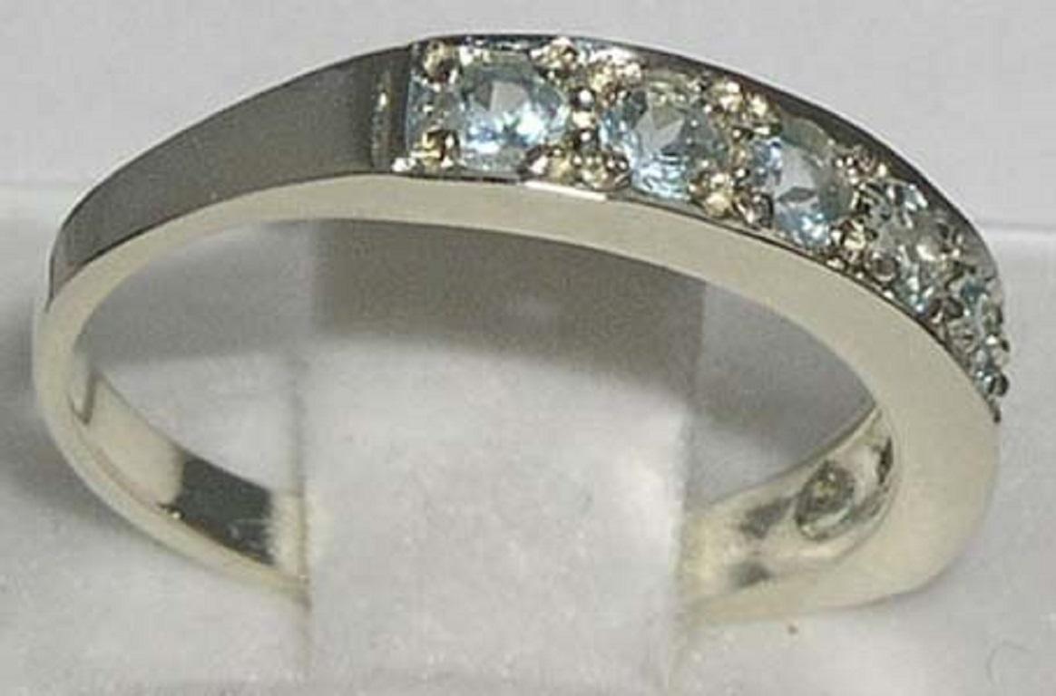 For Sale:  14k White Gold Natural Aquamarine Seven Stone Eternity Ring Customizable 3