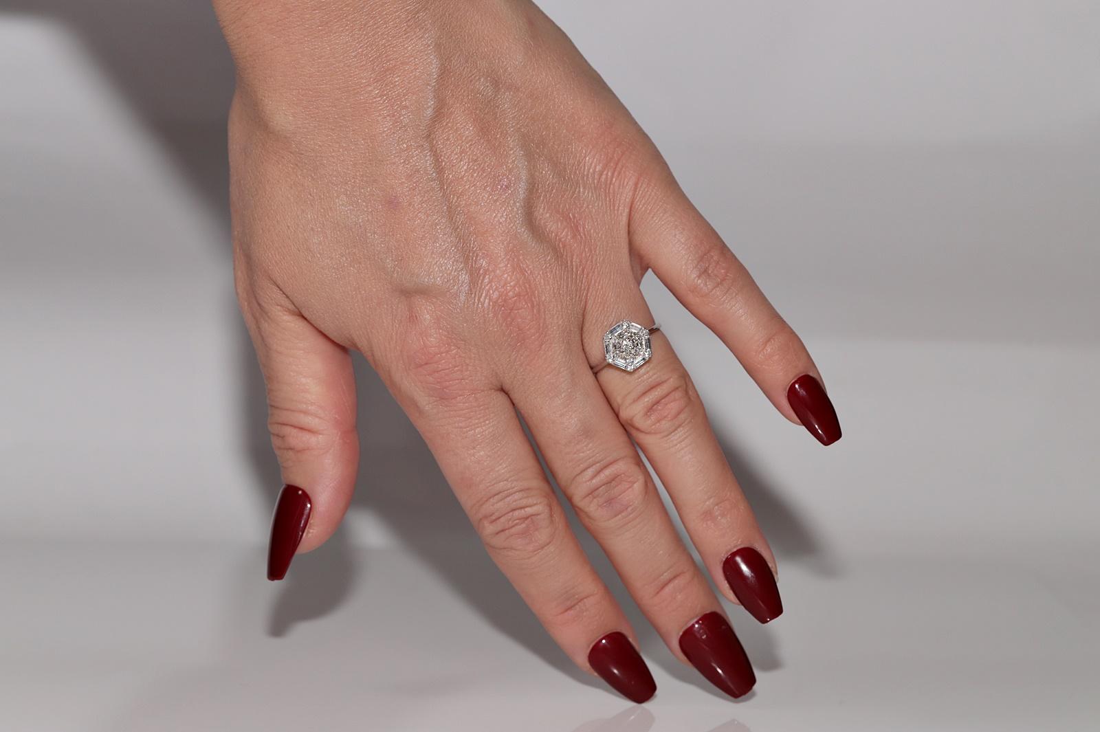 14k White Gold Natural Baguette Cut Diamond And Brilliant Cut Diamond Ring 7