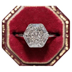 14k White Gold Natural Baguette Cut Diamond And Brilliant Cut Diamond Ring
