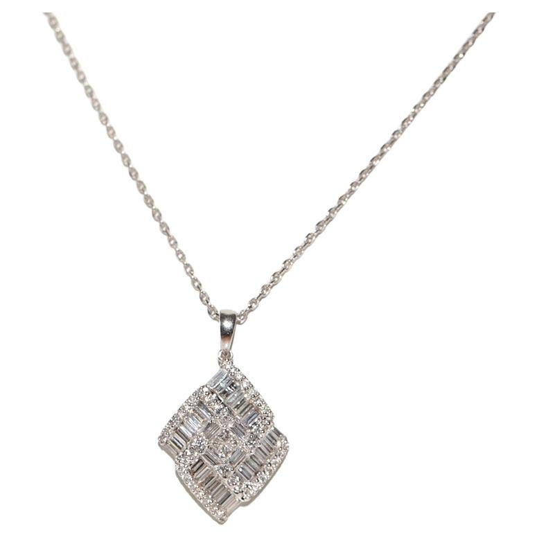 14k White Gold Natural baguette Cut Diamond Decorated Pendant Necklace