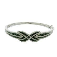 14k White Gold Natural Black And White Diamond X Bangle Bracelet