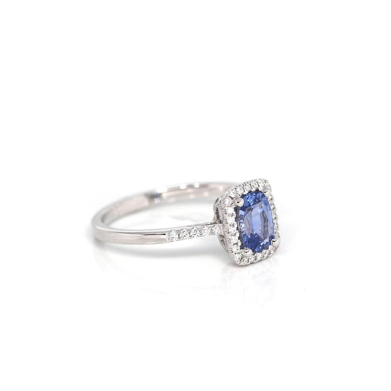 Artist 14k White Gold Natural Blue Sapphire Ring with Diamonds For Sale
