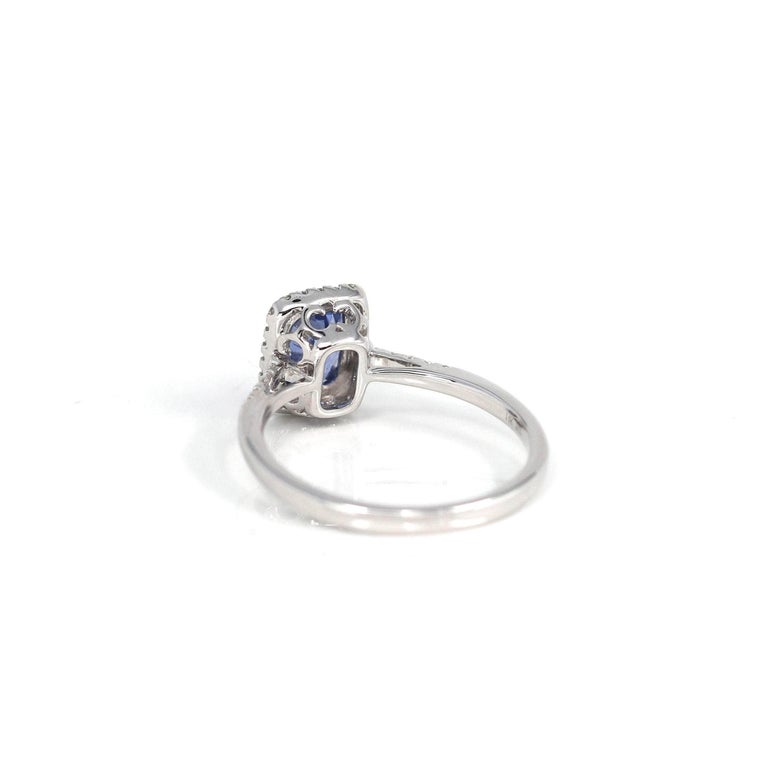 Women's 14k White Gold Natural Blue Sapphire Ring with Diamonds For Sale