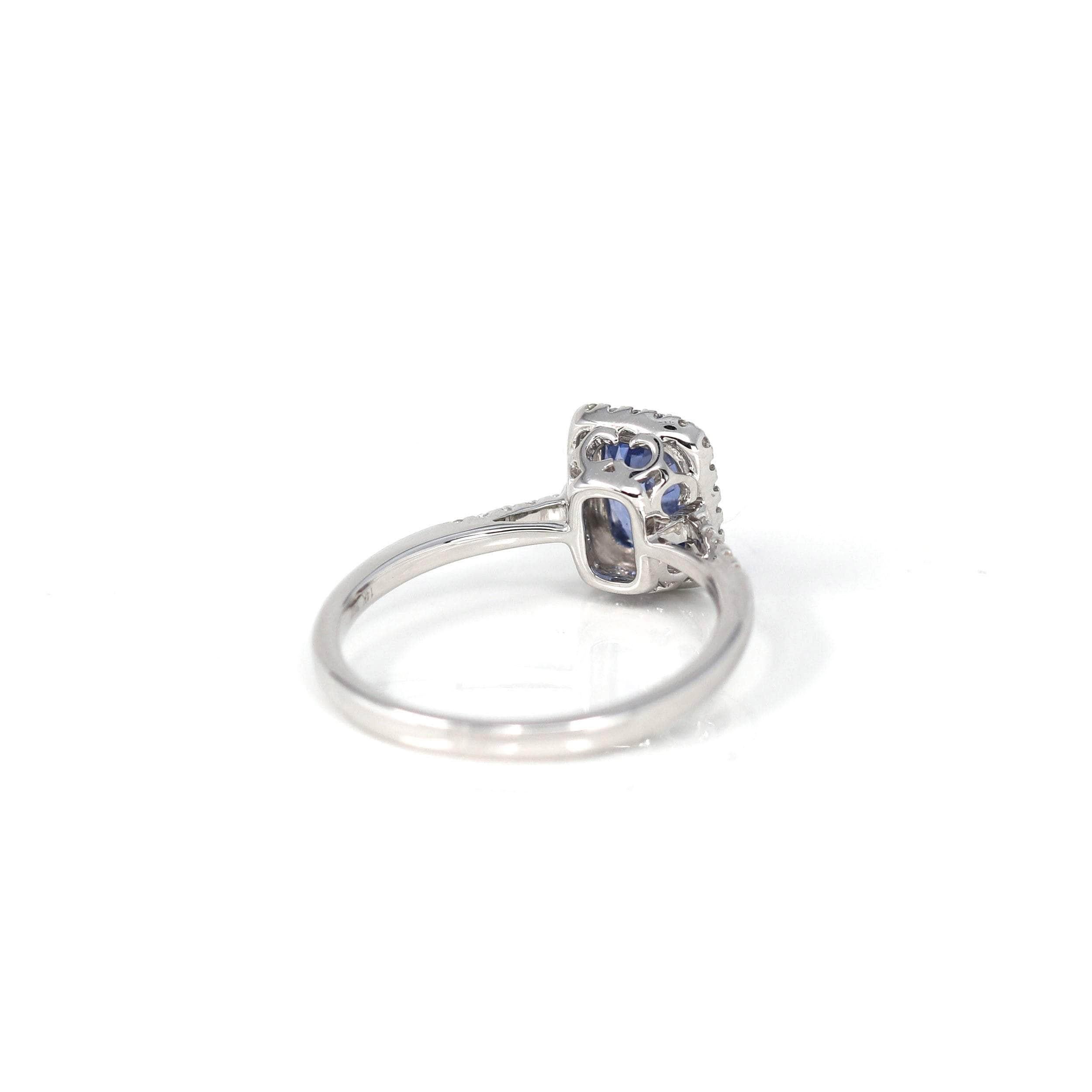 14k White Gold Natural Blue Sapphire Ring with Diamonds For Sale 1