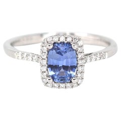 14k White Gold Natural Blue Sapphire Ring with Diamonds