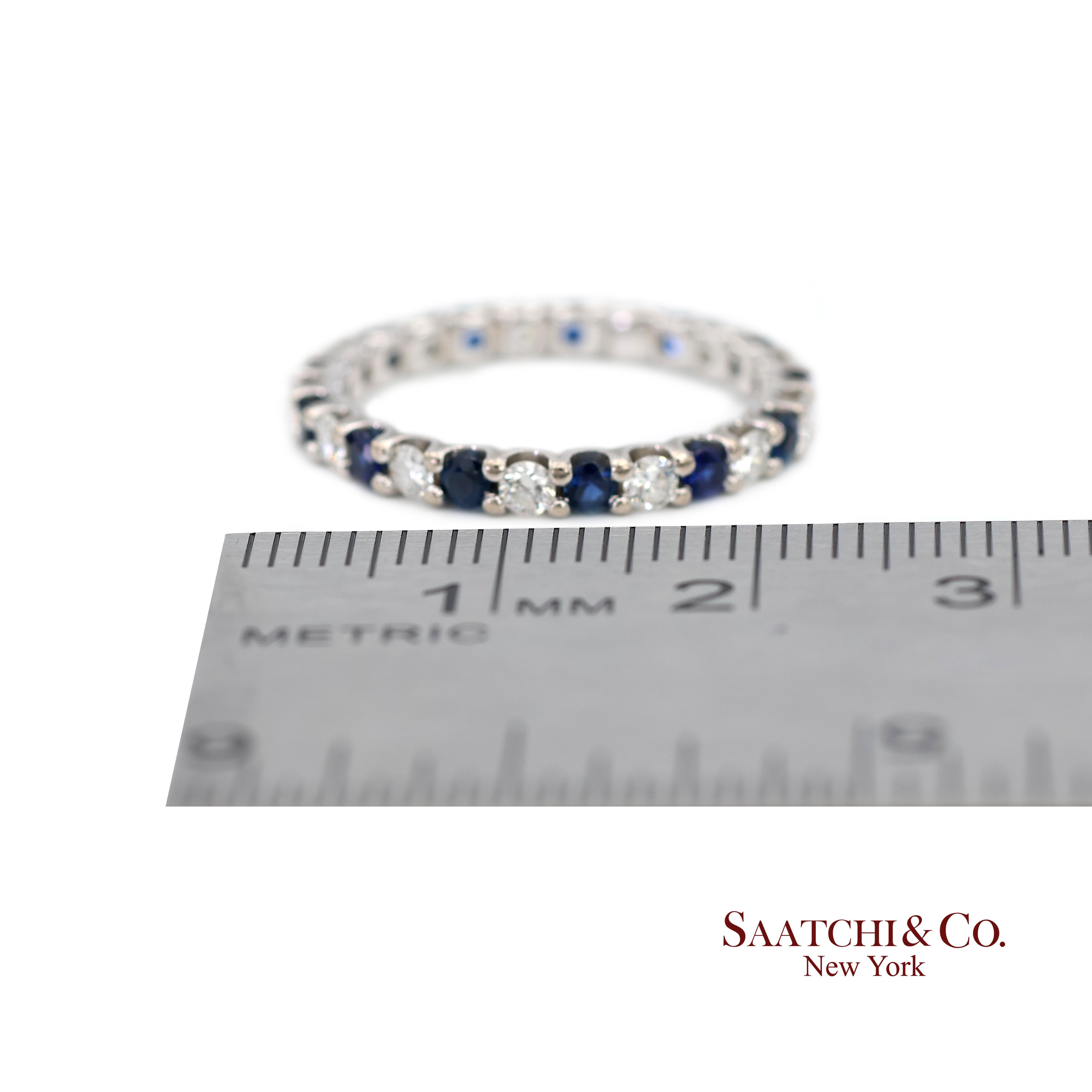 14K Weißgold Natürlicher Brillant Diamant und Saphir Bandring im Angebot 3
