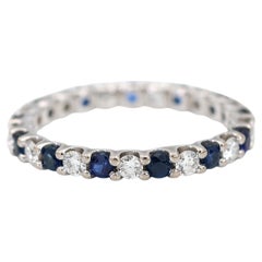 Bague en or blanc 14K avec diamant brillant naturel et saphir