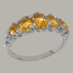 14K White Gold Natural Citrine womens Band Ring, Customizable