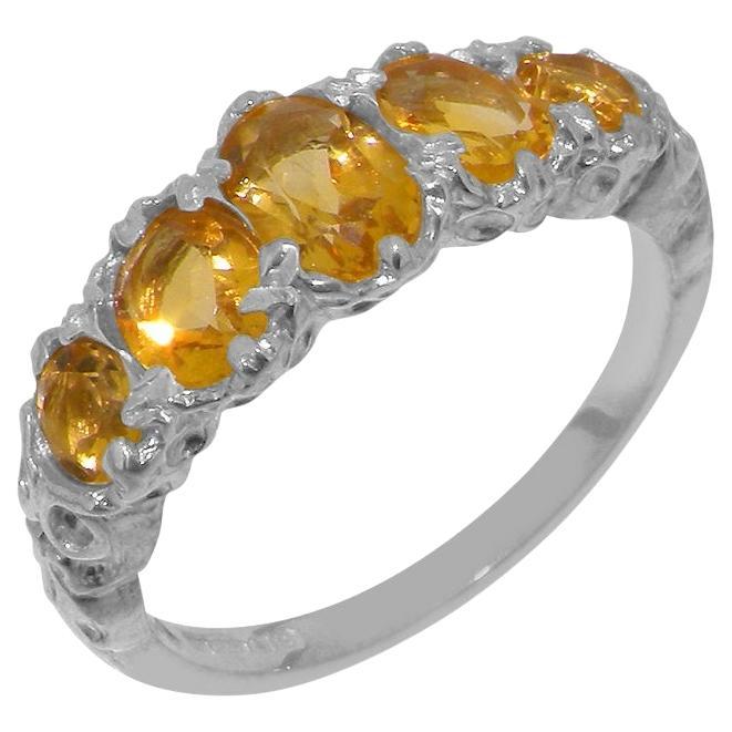 14K White Gold Natural Citrine womens Band Ring, Customizable