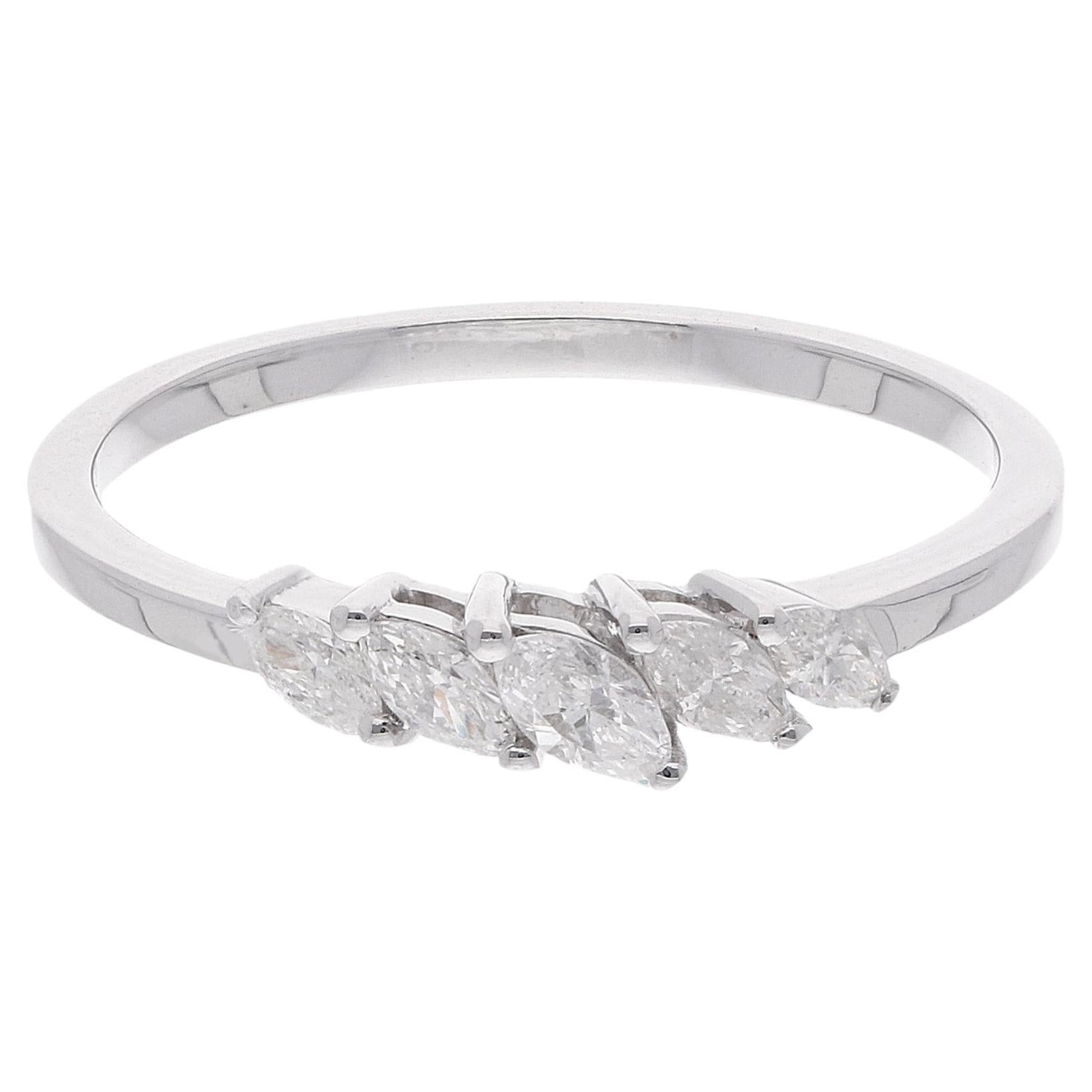 14k White Gold Natural Dainty SI/H Natural Diamond Stackable Band Ring