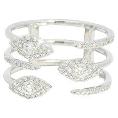 14K White Gold Natural Diamond & 3-Row Open Bypass Cluster Ring In Stock