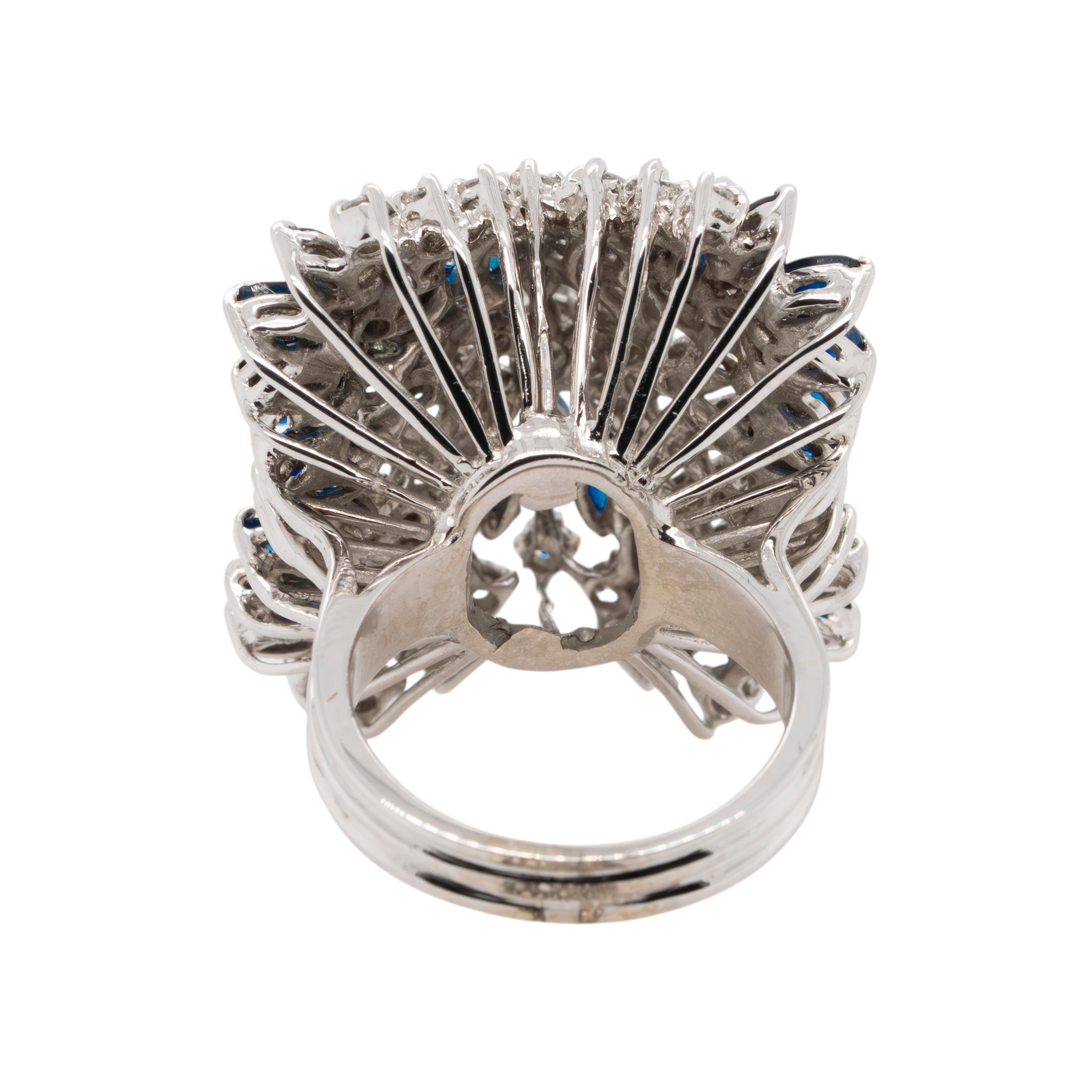 14k White Gold Natural Diamond and Blue Sapphire Cocktail Ring (Gemischter Schliff) im Angebot