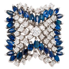 14k White Gold Natural Diamond and Blue Sapphire Cocktail Ring