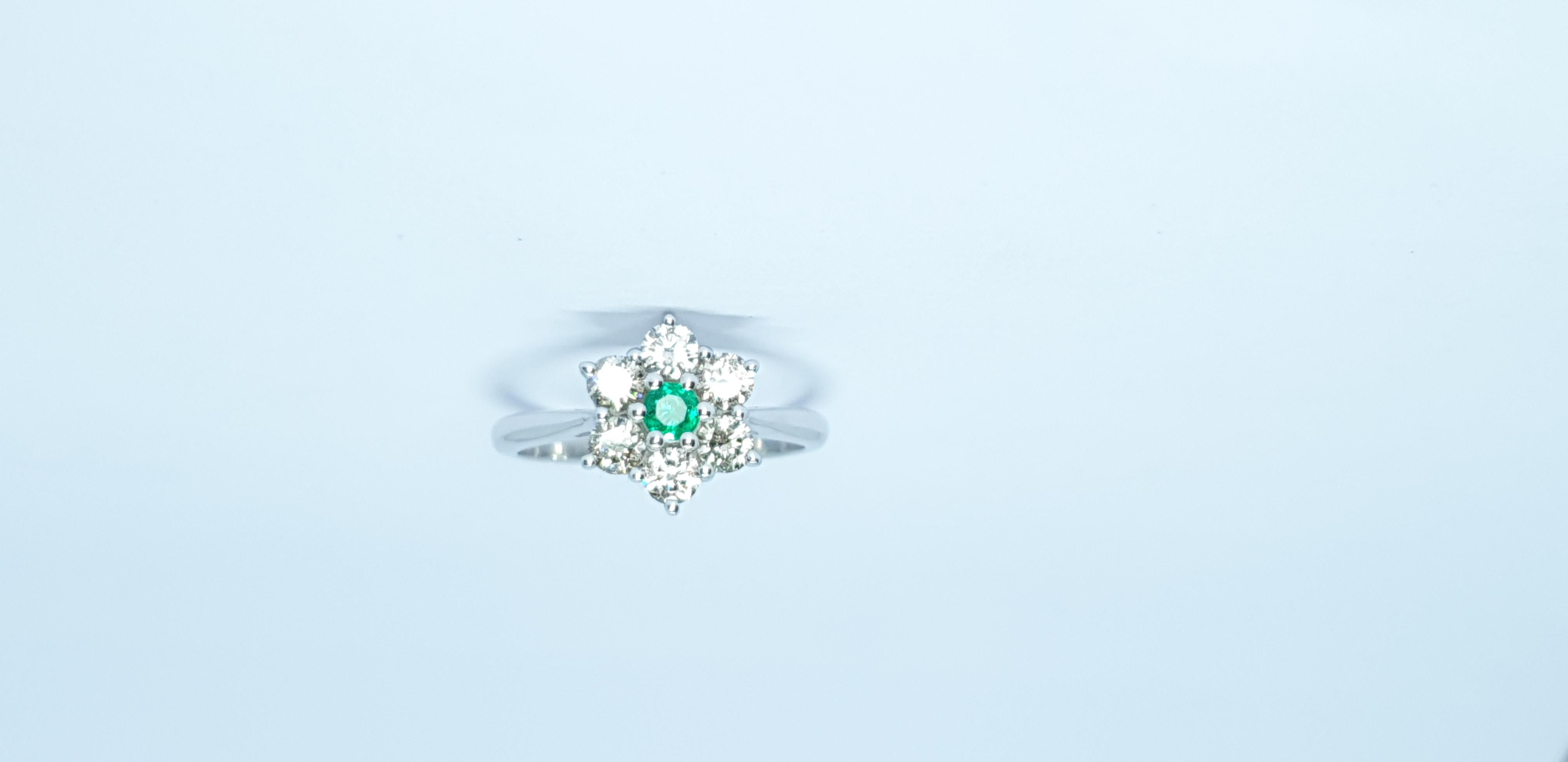 Art Deco 14k White gold natural diamond and emerald Wedding Ring  For Sale