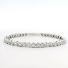 14K White Gold Natural Diamond Bezel Set Bangle Bracelet In Stock