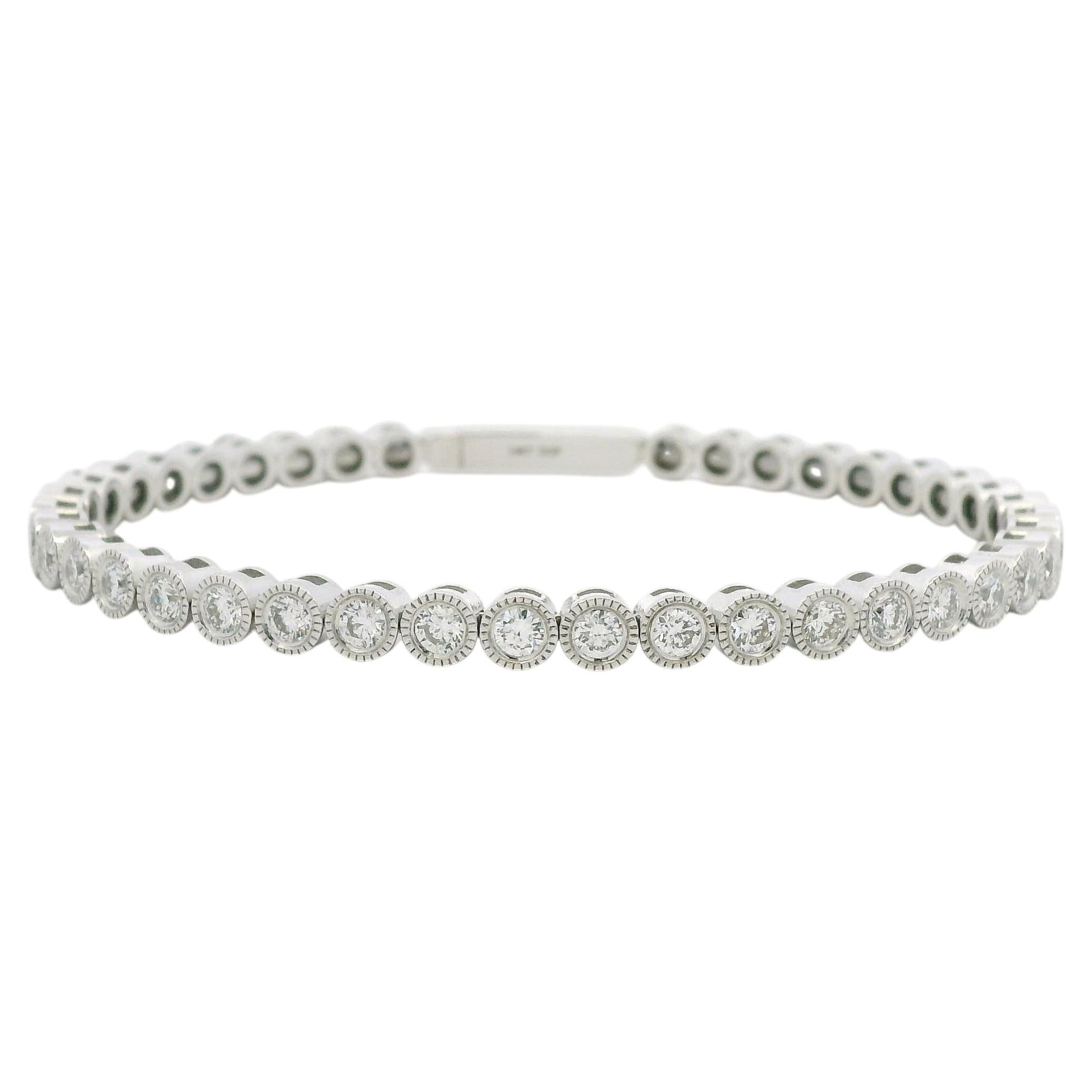 14K White Gold Natural Diamond Bezel Set Bangle Bracelet In Stock