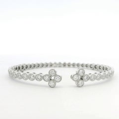 14K White Gold Natural Diamond Bezel Set Open Cuff Bangle Bracelet In Stock