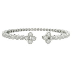 14K White Gold Natural Diamond Bezel Set Open Cuff Bangle Bracelet In Stock