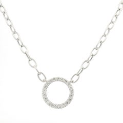 14K White Gold Natural Diamond Circle Pendant Paperclip Necklace In Stock
