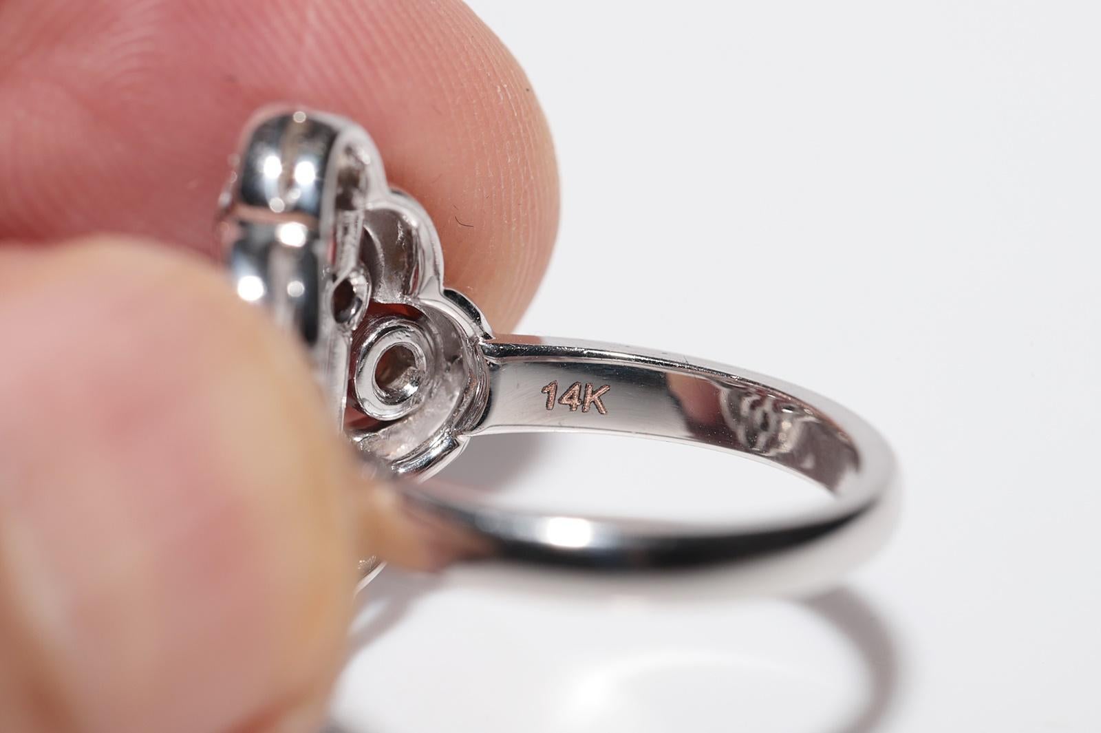 14k White Gold Natural Diamond Decorated Navette Ring For Sale 4