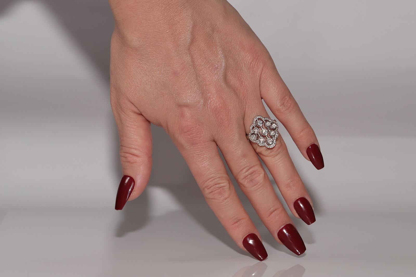 14k White Gold Natural Diamond Decorated Navette Ring For Sale 7