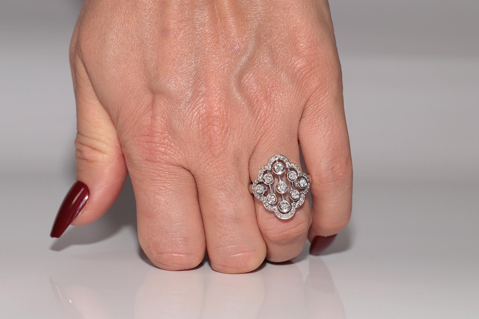 14k White Gold Natural Diamond Decorated Navette Ring For Sale 8