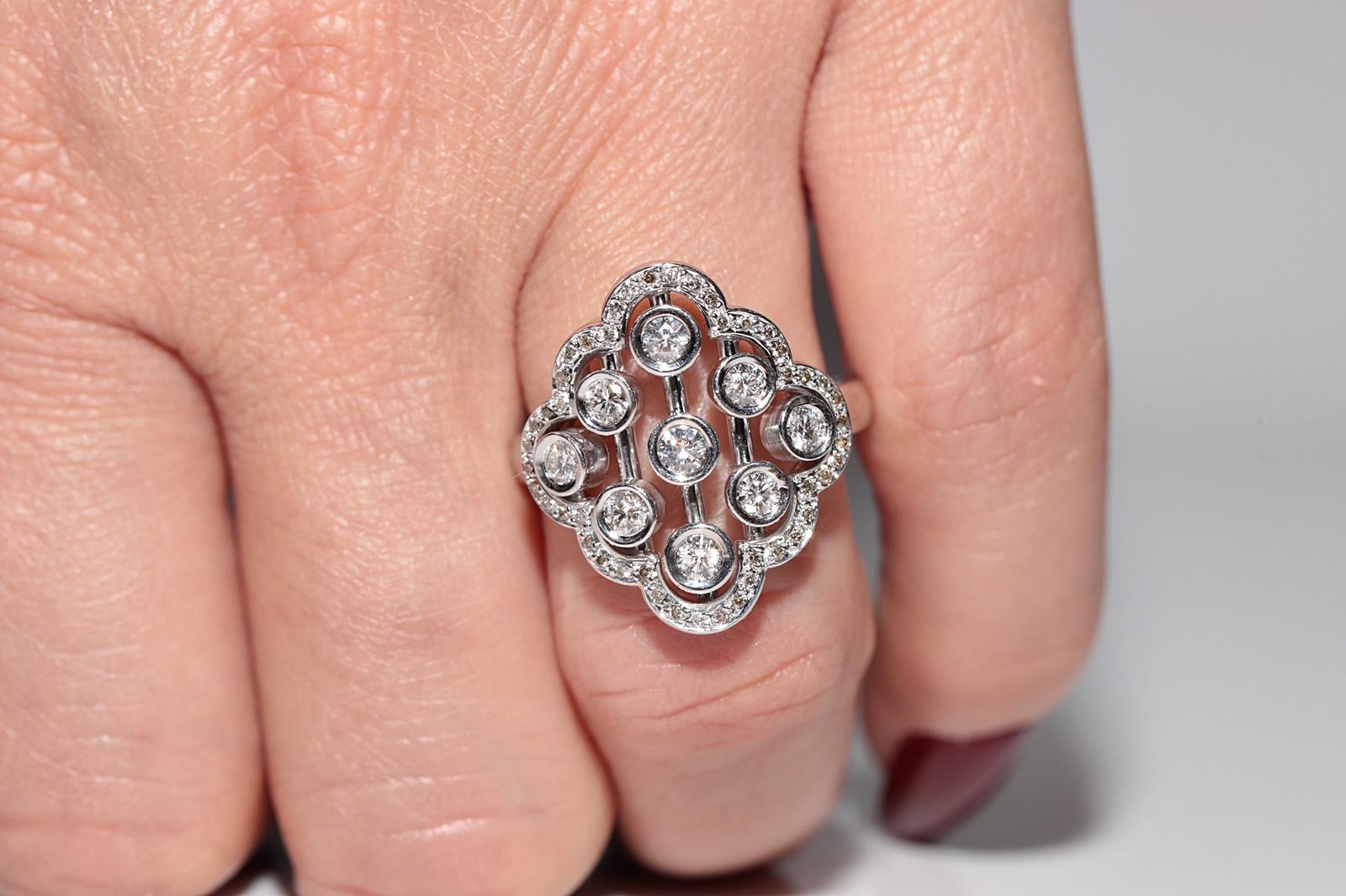 14k White Gold Natural Diamond Decorated Navette Ring For Sale 9