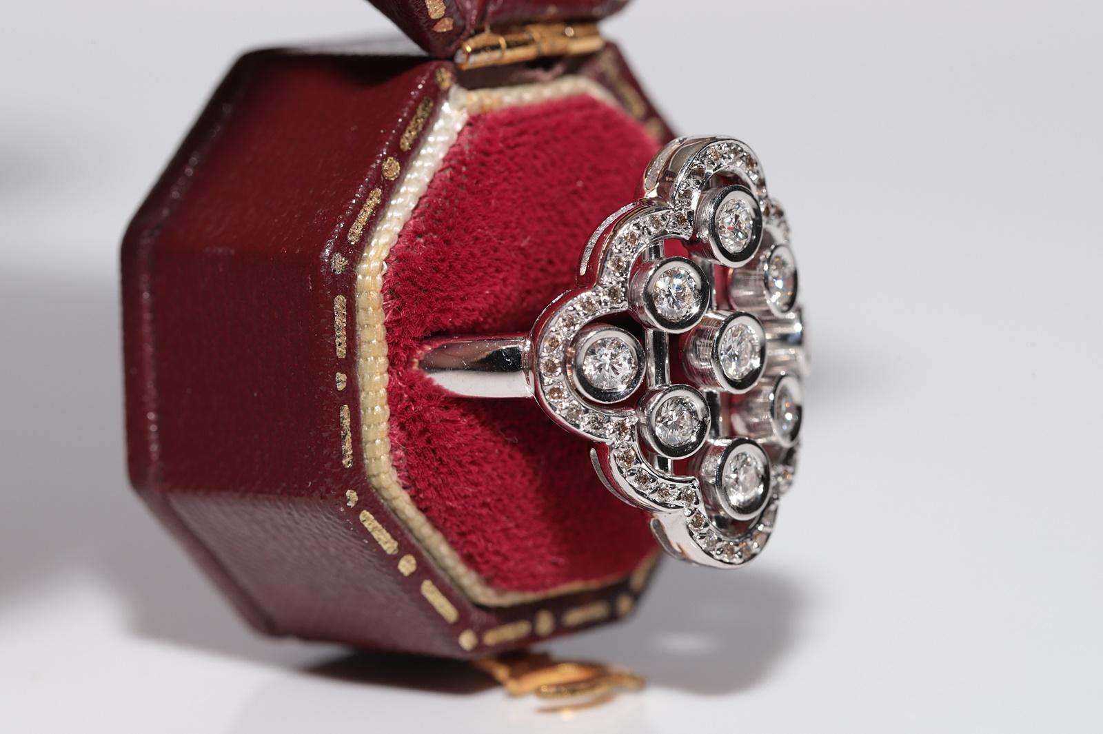 Modern 14k White Gold Natural Diamond Decorated Navette Ring For Sale