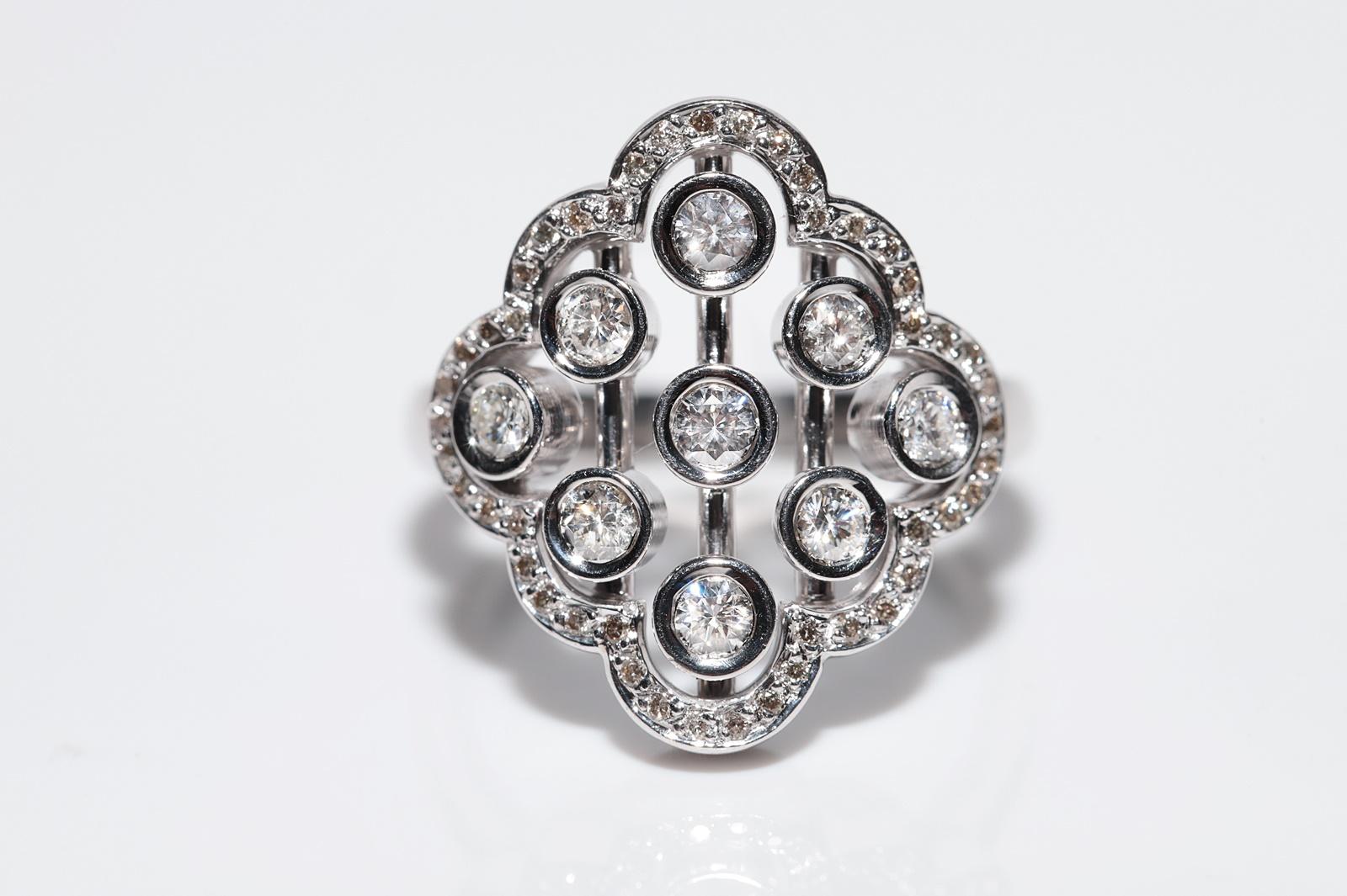 14 Karat Weißgold Natürlicher Diamant Dekorierter Navette-Ring mit Diamant (Brillantschliff) im Angebot