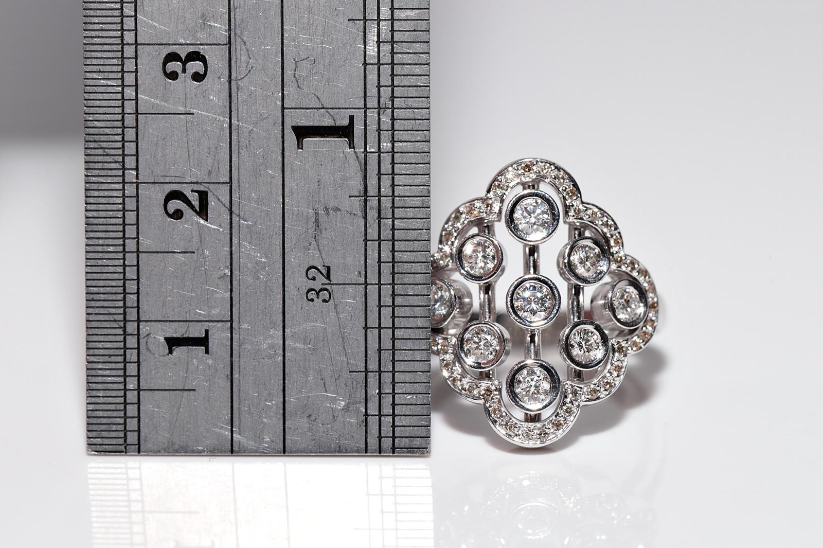 14k White Gold Natural Diamond Decorated Navette Ring In Good Condition For Sale In Fatih/İstanbul, 34