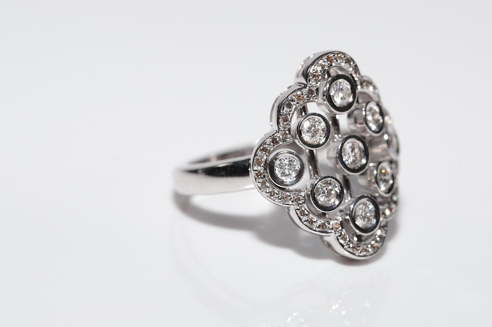 Women's 14k White Gold Natural Diamond Decorated Navette Ring For Sale
