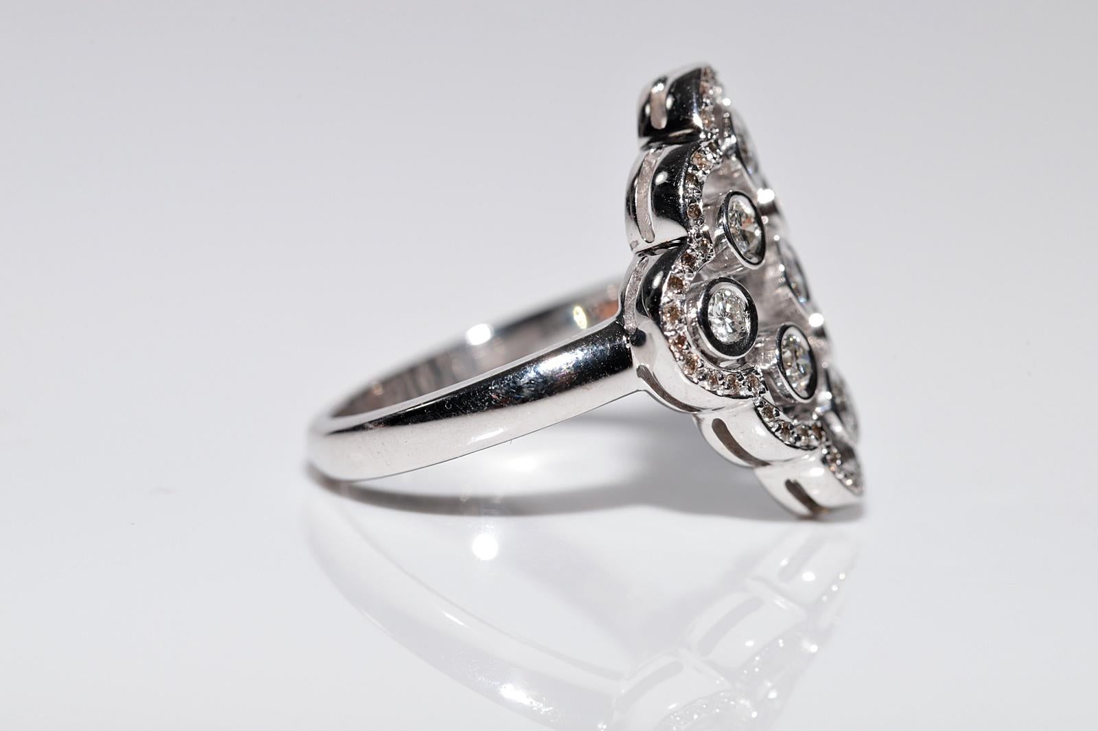 14k White Gold Natural Diamond Decorated Navette Ring For Sale 1