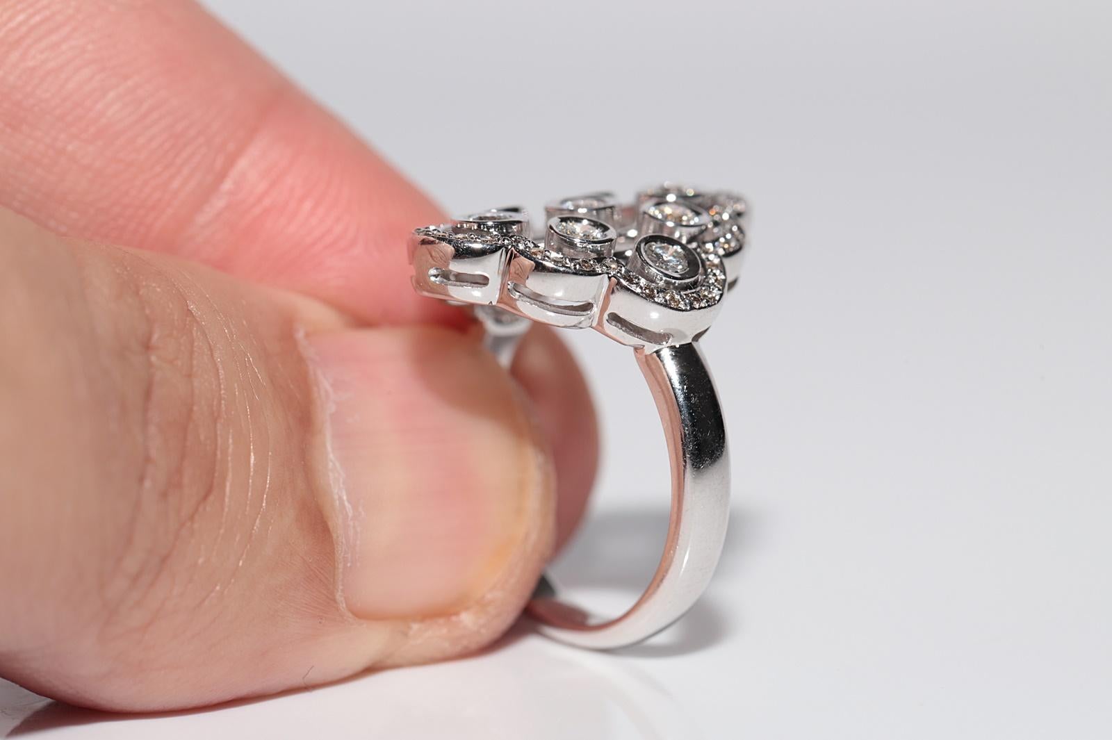 14k White Gold Natural Diamond Decorated Navette Ring For Sale 2