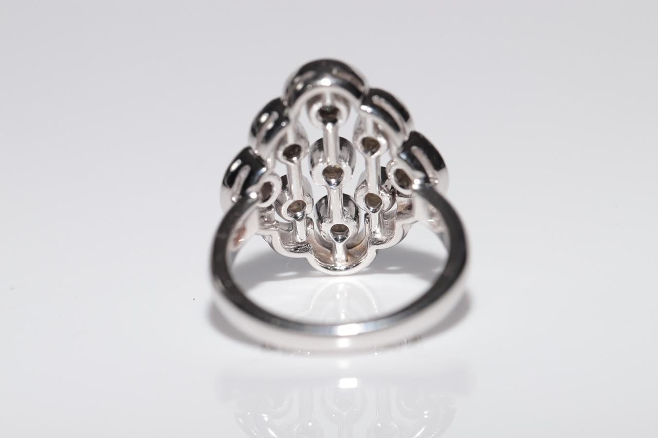 14k White Gold Natural Diamond Decorated Navette Ring For Sale 3