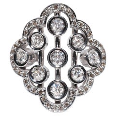 14k White Gold Natural Diamond Decorated Navette Ring