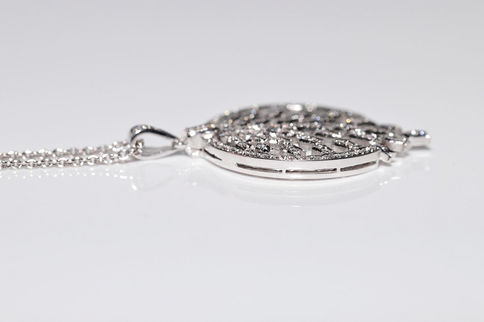 Collier pendentif tulipe décoré de diamants naturels en or blanc 14 carats en vente 6