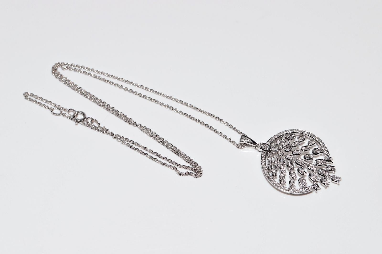 Collier pendentif tulipe décoré de diamants naturels en or blanc 14 carats en vente 8