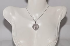 14k White Gold Natural Diamond Decorated Tulip Pendant Necklace